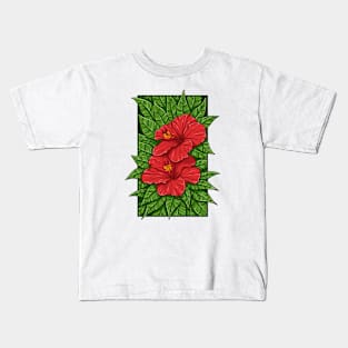 Vintage doodle illustration of Red Hibiscus Flower Kids T-Shirt